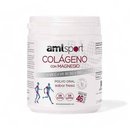 Colágeno con Magnesio + Vitamina C, B1, B2, B6 de AML Sport en Polvo con Sabor a Fresa
