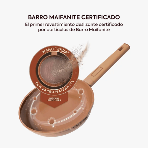 Batería de Cocina Sartenes y Cacerola Antiadherente de Acero Inoxidable y Barro Maifanite Terracoat