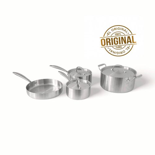 Batería de Sartenes y Ollas de Acero Inoxidable 18/10 7 piezas Steel Cooker