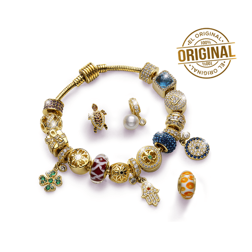 Pulsera Armonía Bañada en Oro de 18 Quilates con Piedras Genuinas