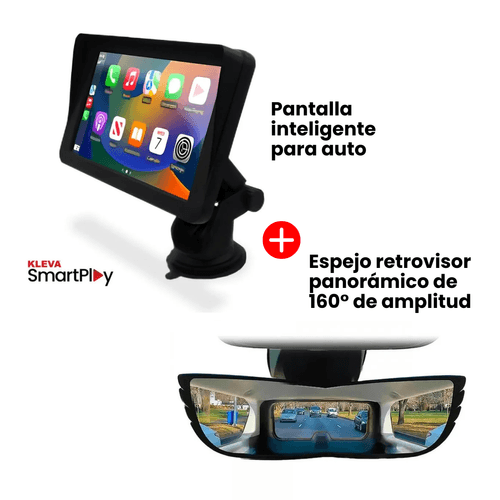 Combo para Auto Pantalla Full HD Kleva Smart Play + Espejo Retrovisor Angel View