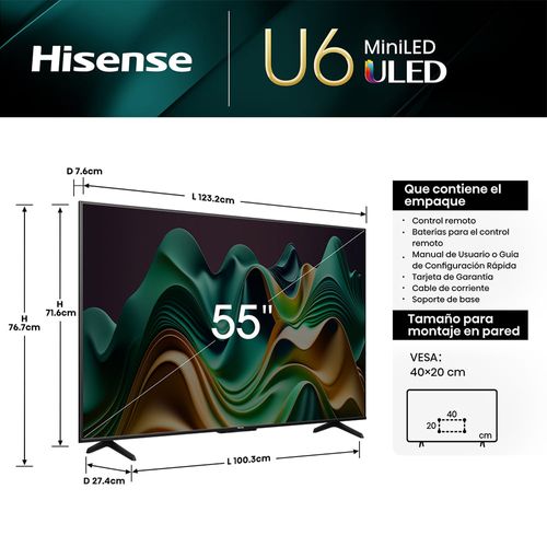 Televisor Smart UHD 4K 55 pulgadas Hisense ULED MiniLED 55U6N 2024