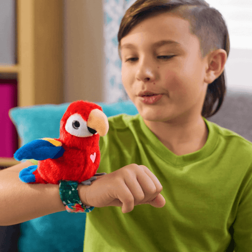 Pájaros Interactivo con Muñequera Repiten Aletean y Cantan - Happy Yappers Loro Rojo