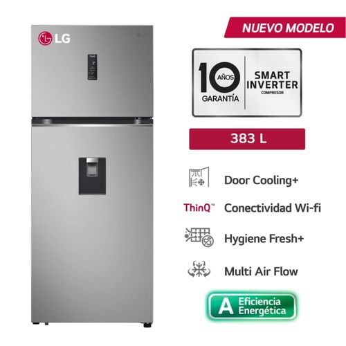Refrigeradora Top Freezer LG 394L VT40APYC C/Dispensador Plateada
