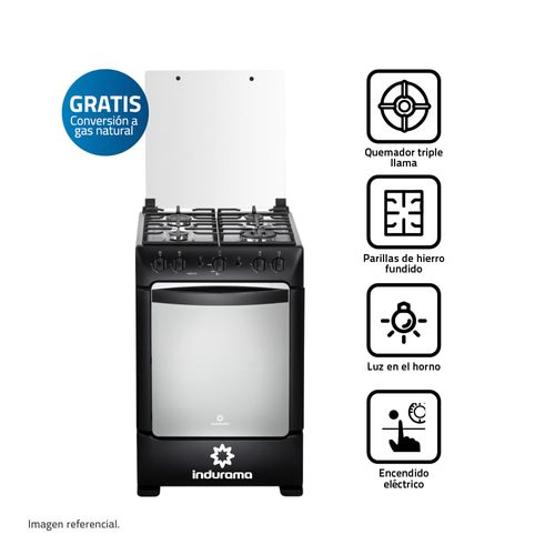 Cocina a Gas Indurama POMPEYA 4 Hornillas Zafiro Negra
