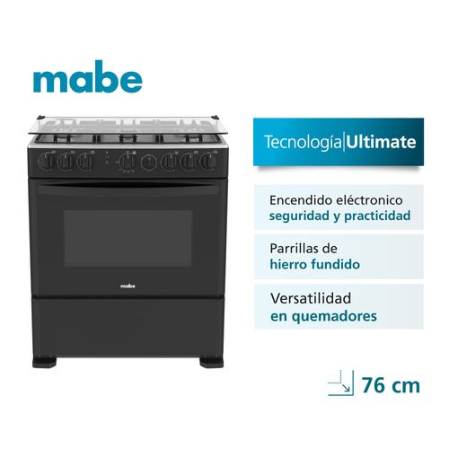 Cocina a Gas Mabe CMP3020FN1 30" 6 Hornillas Negro
