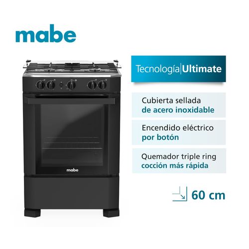 Cocina a Gas Mabe CMP6040FNO 24" 4 Hornillas Negro